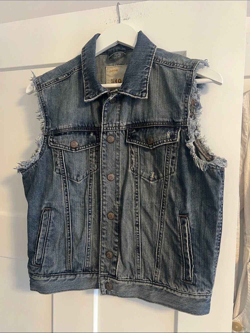 Sleeveless Distressed Denim Vest - Blue Jean Jacket